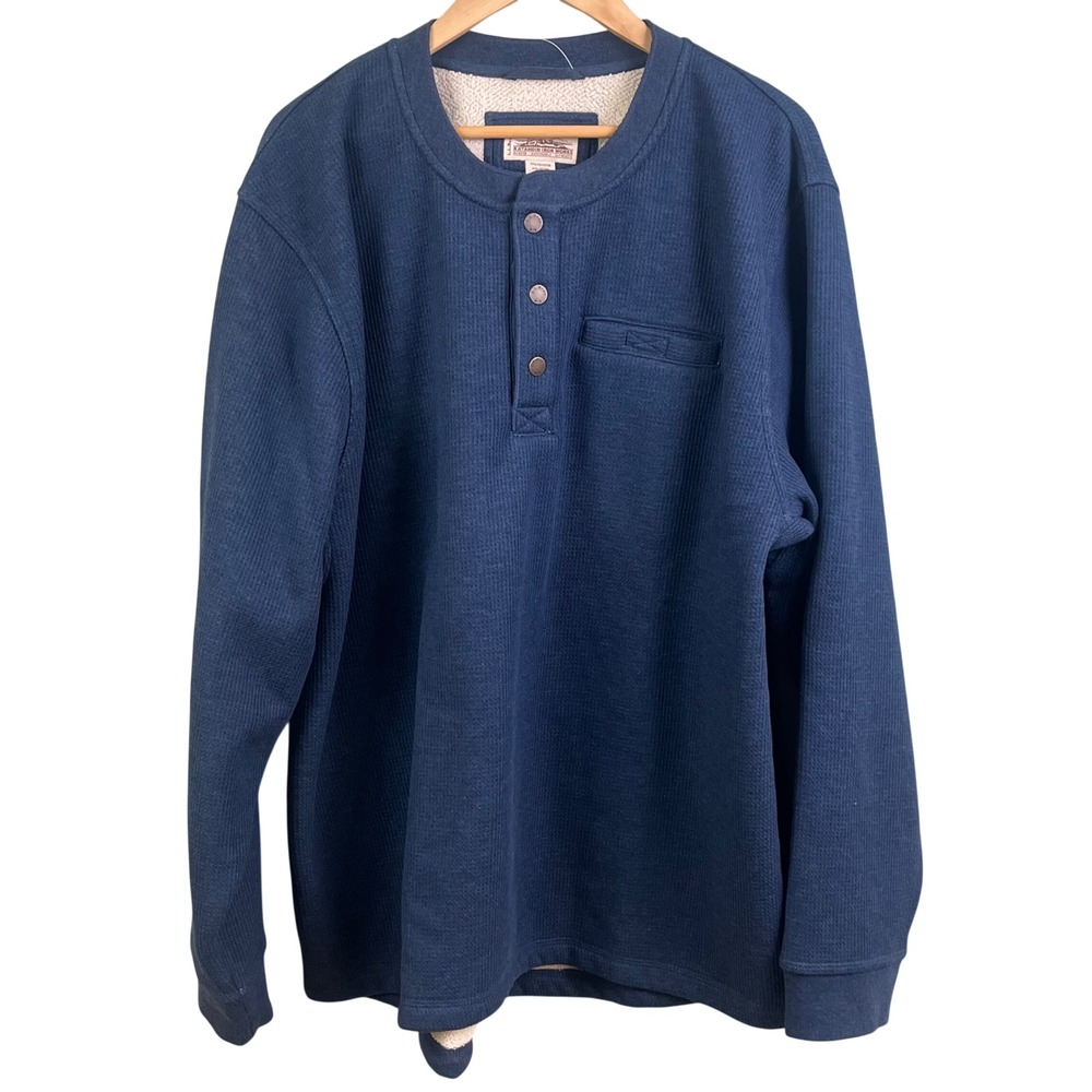 LL Bean Katahdin Iron Works Blue Thermal Waffle Knit Fleece Lined Henley NWT XXL